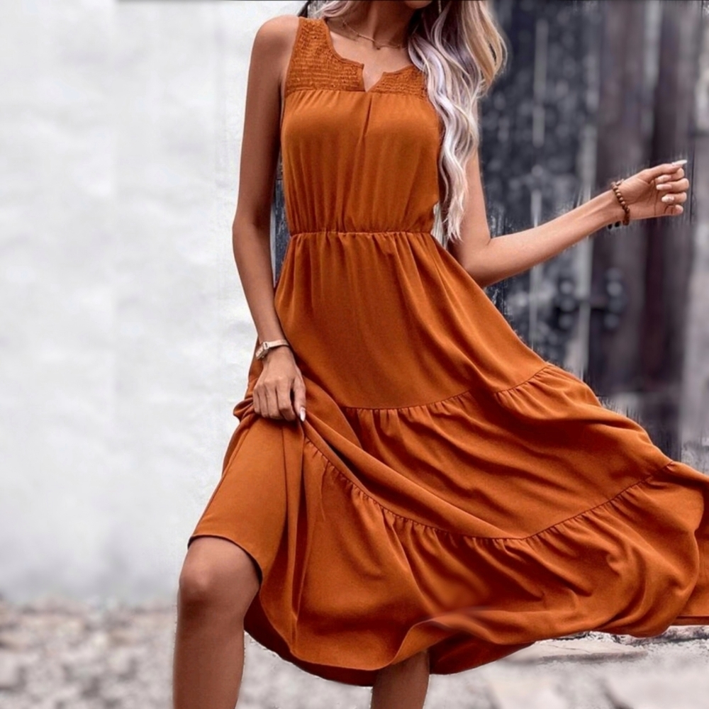 Country Outfitters Notched Sleeveless Midi Dress